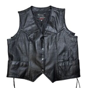 Echtes Leder Daniel Smart Leather Vest Womens 3XL‎ Black Motorcycle Biker Lace